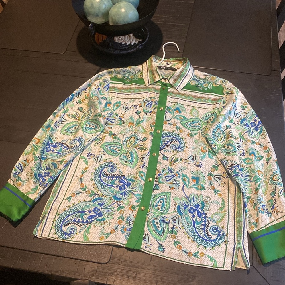 Zara Patterned Button Down Blouse - image 2